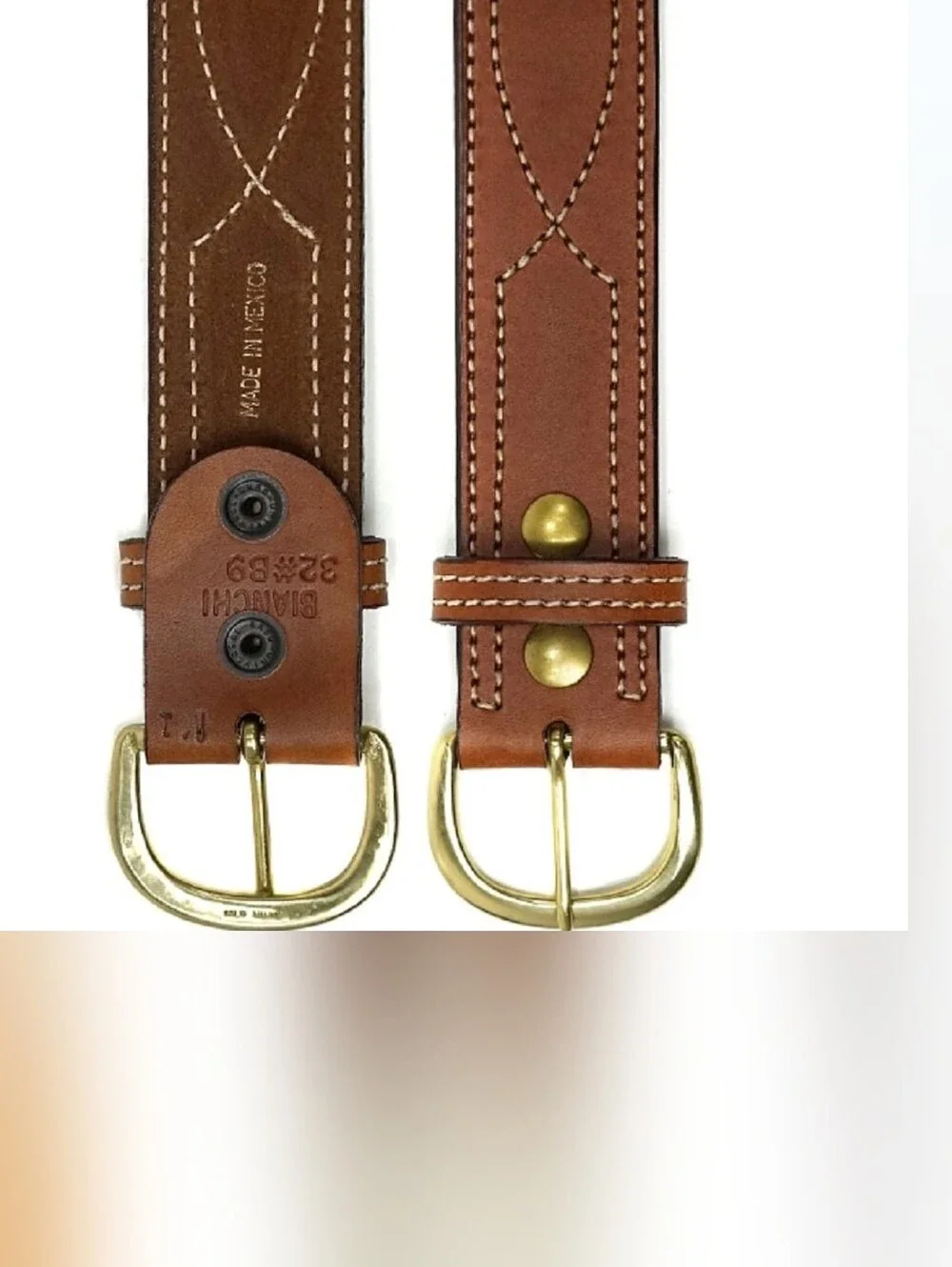 Bianchi Men’s Brown Leather Belt With Brass Buckle Stitching Reversible